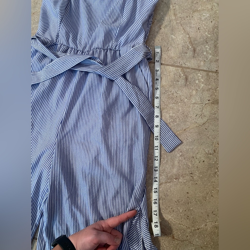 Purple Snow Striped Blue White Jumpsuit with Cropped Ruffle Hem - Size Medium - Picture 8 of 13